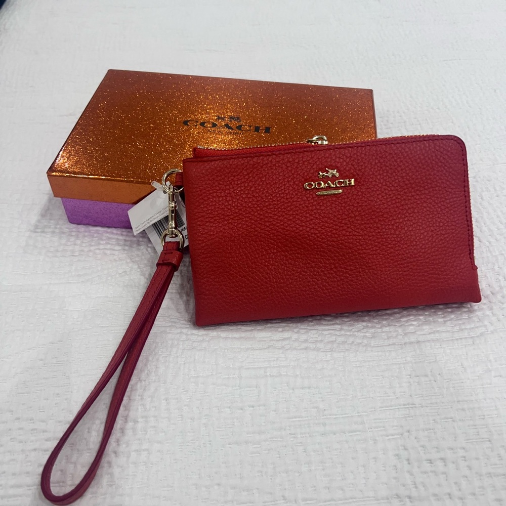 Coach Coral/orange Leather Wristlet